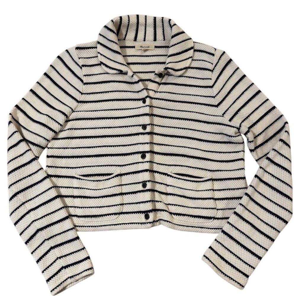 Madewell Womens Small Striped Cotton Knit Button Front Cardigan Sweater